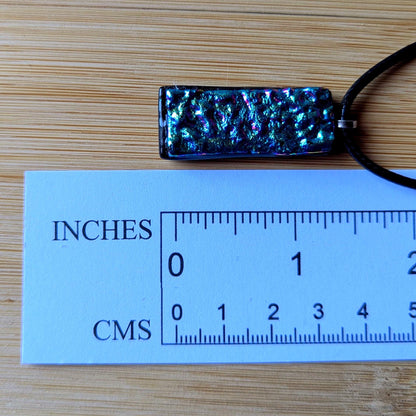 Handmade Blue and Pink Textured Dichroic Glass Pendant with Necklace