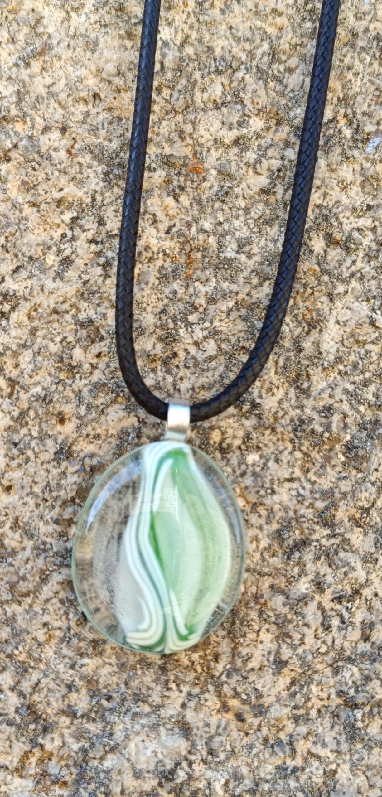 Handcrafted transparent and green fused glass pendant necklace, birthday gift for her