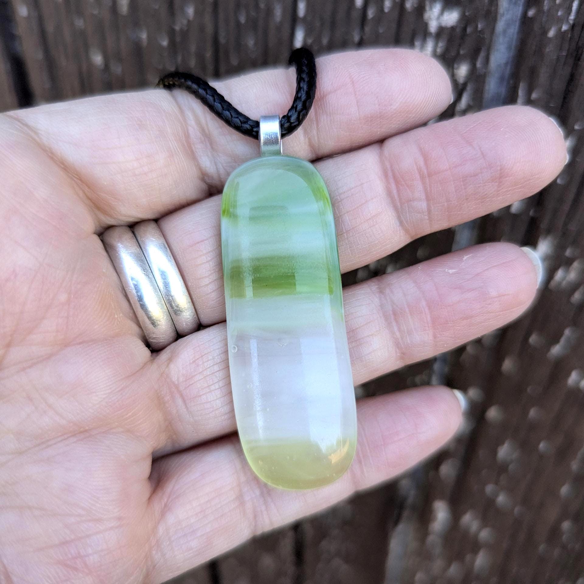 Handmade green fused glass pendant necklace, birthday gift, Boho chic, artisan jewellery gift, Boho Chic Fused Glass Pendant Necklace - BlixxiCreations