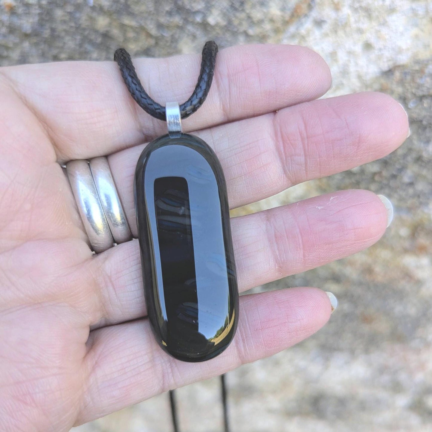 Long Fused Glass Pendant in Natural Tones with Cord Necklace - Gender Neutral Gift, Unique Letterbox Gift