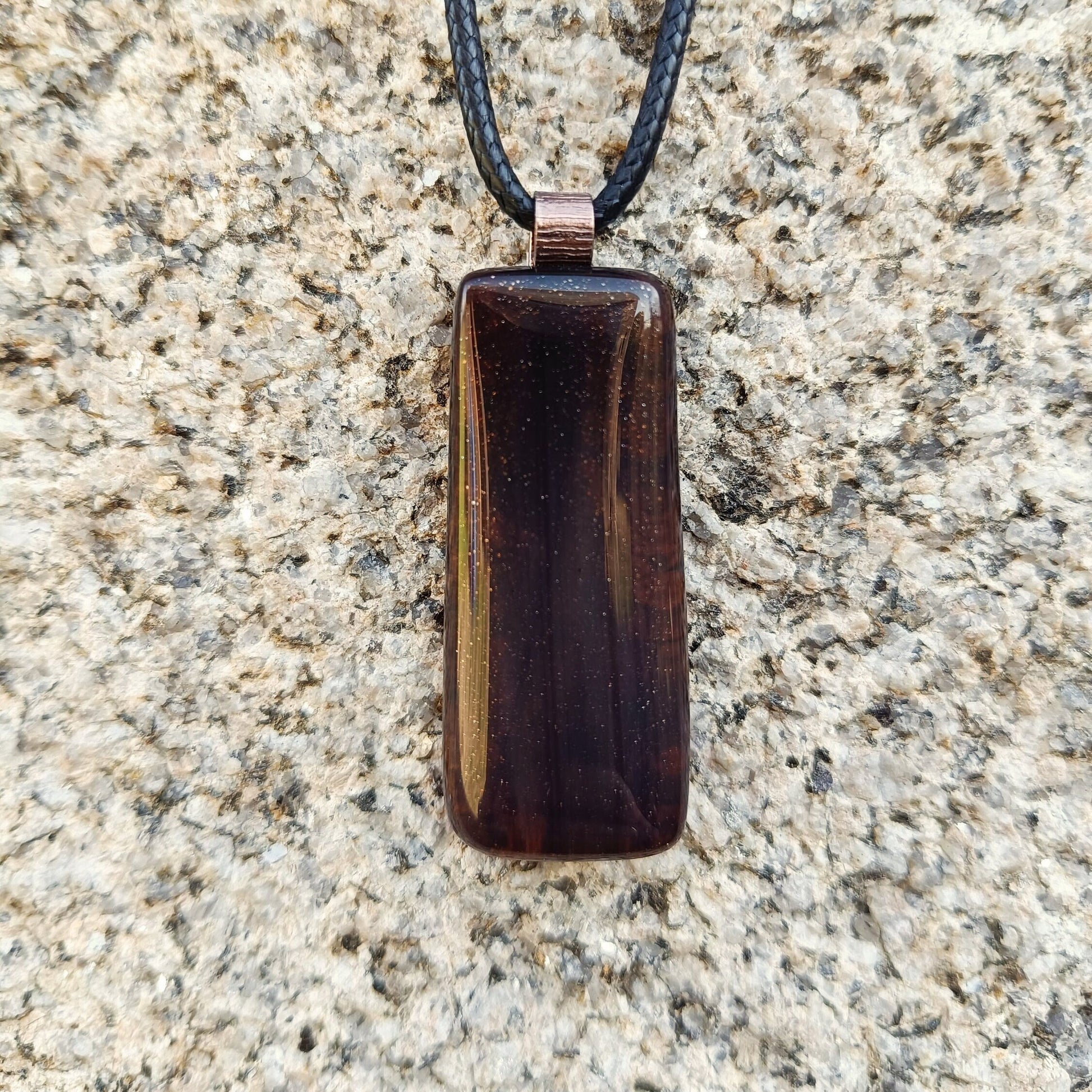 Handcrafted Deep Rich Brown Fused Glass Pendant - Unique Artisanal Jewelry Gift