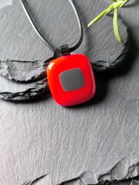 Handcrafted Red Funky Glass Pendant Necklace - Unique Gender Neutral Statement Jewellery - Letterbox Gift - Best gift for her