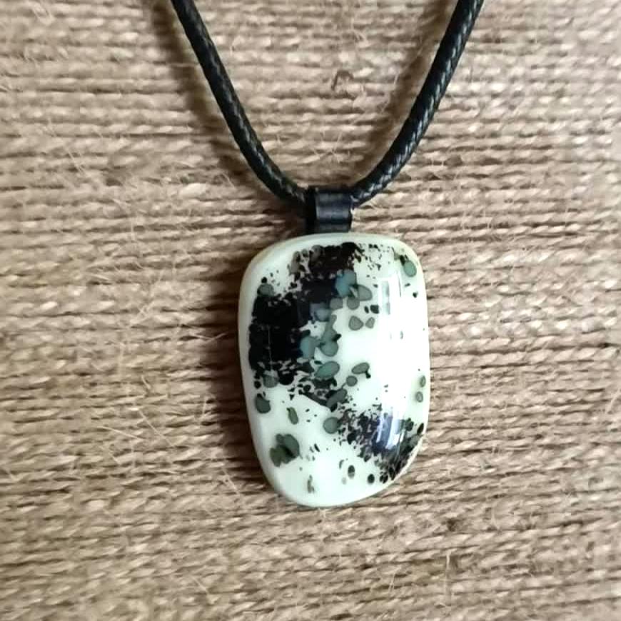 Handmade grungy style fused glass pendant necklace, birthday gift, gift for teen, biker, monotone pendant, gift for dad