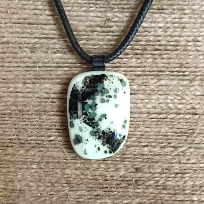 Handmade grungy style fused glass pendant necklace, birthday gift, gift for teen, biker, monotone pendant, gift for dad