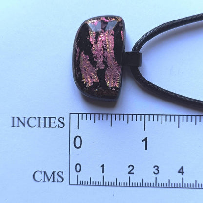 Handcrafted pink dichroic coloured fused glass pendant with cord necklace, handmade jewelry, easy to post gift - BlixxiCreations