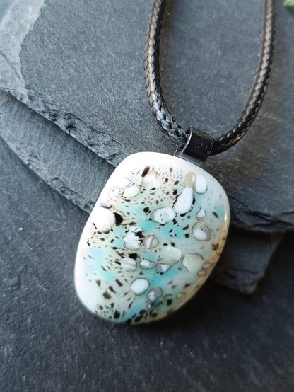 Handmade Fused Glass Pendant with cord, artisan handmade jewellery