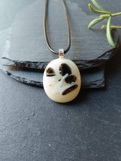 Abstract fused glass pendant with necklace, artisan handmade jewellery