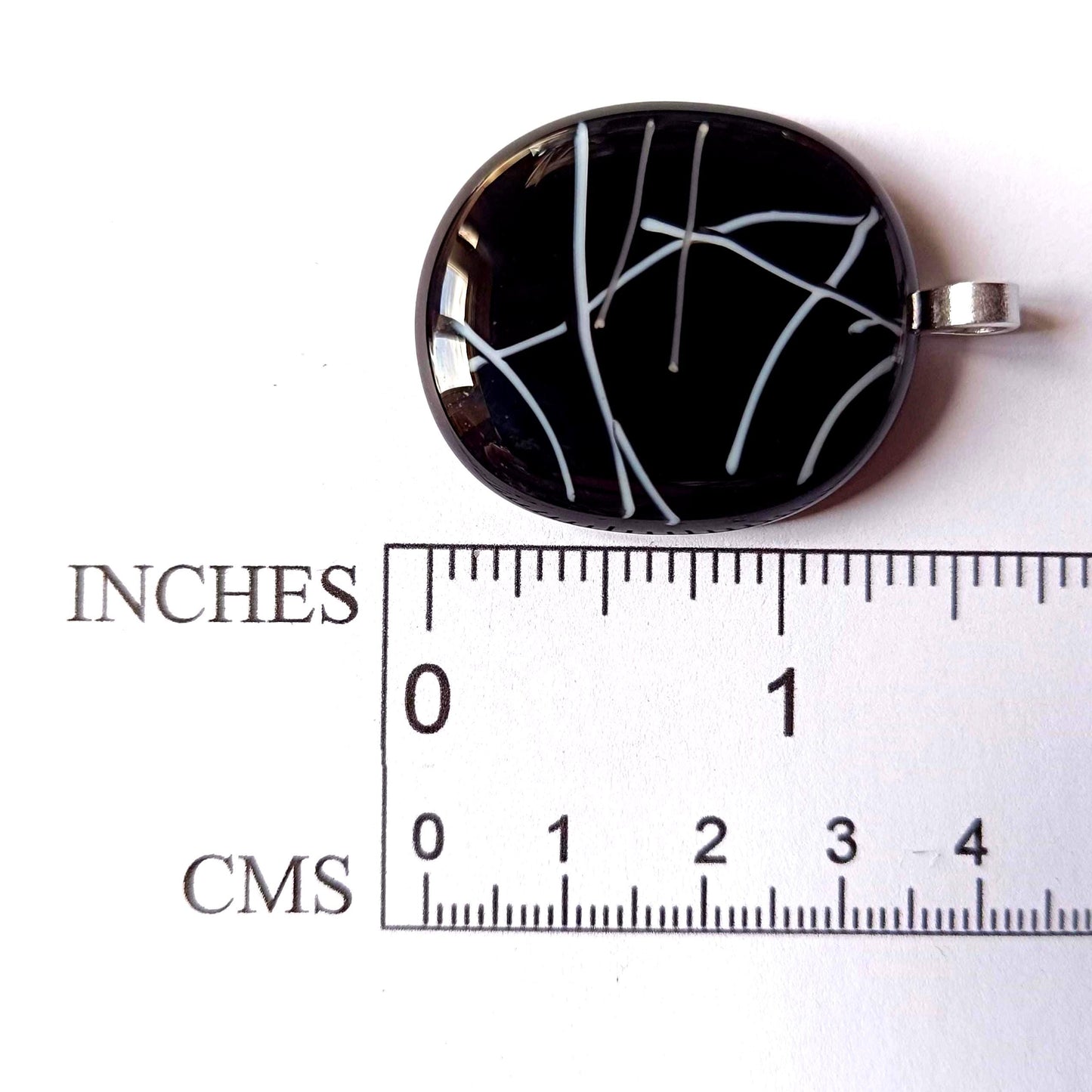 Monochrome fused glass pendant with cord necklace, handmade jewellery