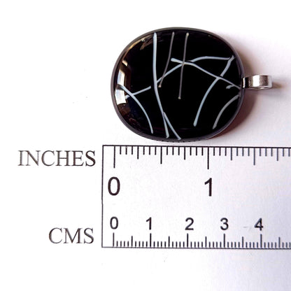 Monochrome fused glass pendant with cord necklace, handmade jewellery