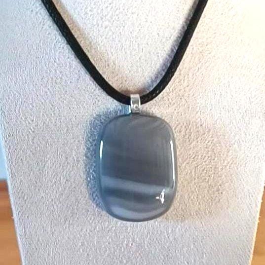 Handmade Unisex Fused Glass Pendant in Natural Grey Tones with Necklace