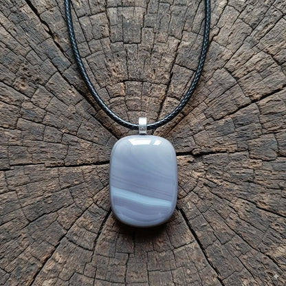 Handmade Unisex Fused Glass Pendant in Natural Grey Tones with Necklace