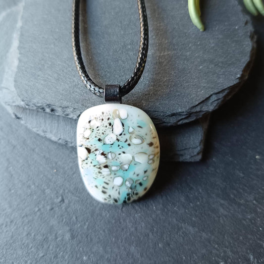 Handmade Fused Glass Pendant with cord, artisan handmade jewellery