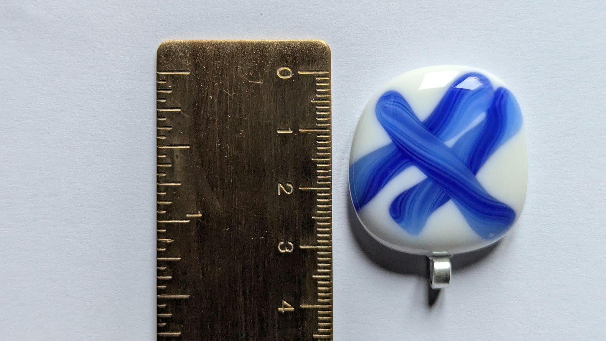 Blue and white fused glass pendant with cord necklace, one of a kind handmade jewellery
