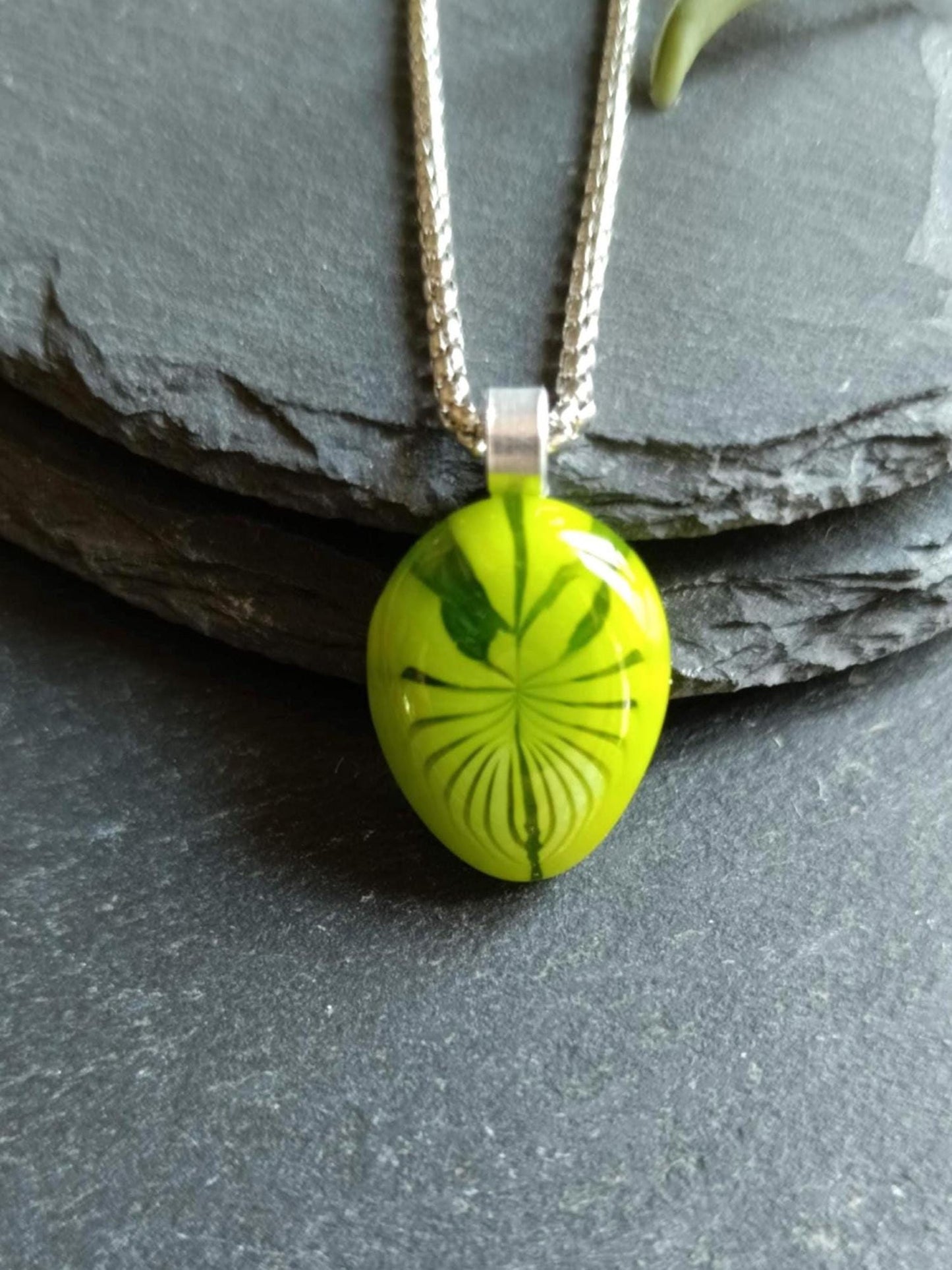 Handmade leaf fused glass pendant necklace, gender-neutral birthday gift idea, easy to mail idea, best gift for mom