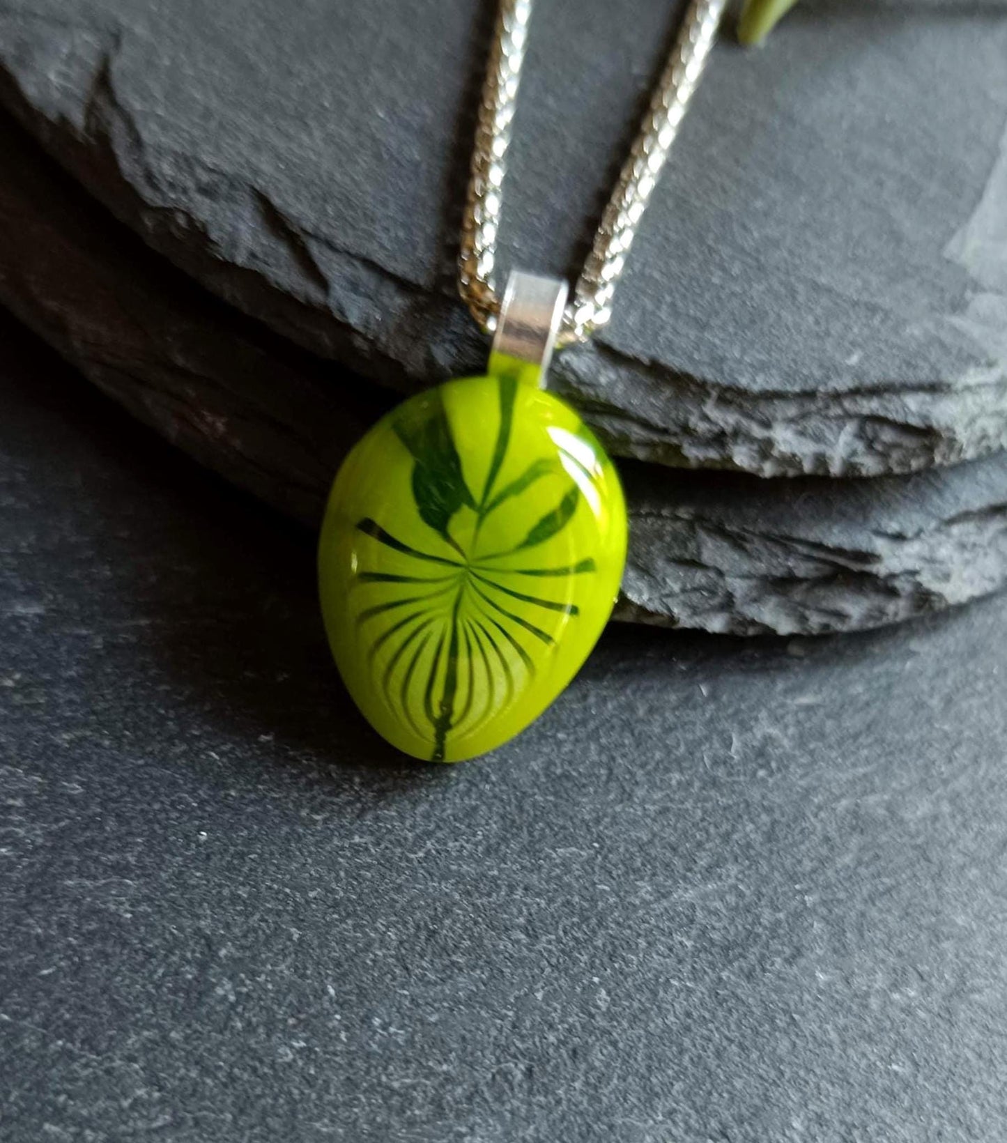 Handmade leaf fused glass pendant necklace, gender-neutral birthday gift idea, easy to mail idea, best gift for mom