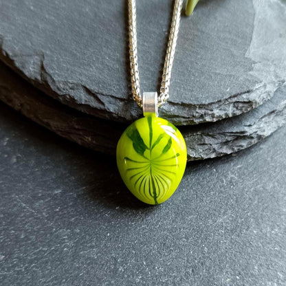 Handmade leaf fused glass pendant necklace, gender-neutral birthday gift idea, easy to mail idea, best gift for mom