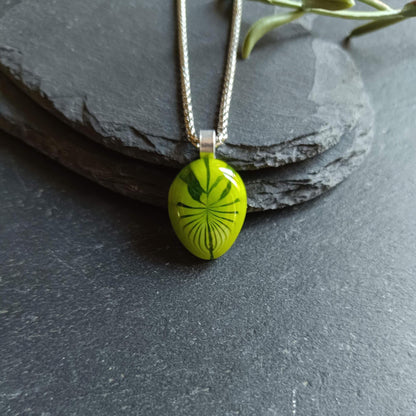 Handmade leaf fused glass pendant necklace, gender-neutral birthday gift idea, easy to mail idea, best gift for mom