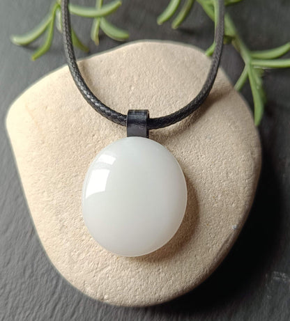 Handcrafted white fused glass pendant necklace, gender-neutral gift