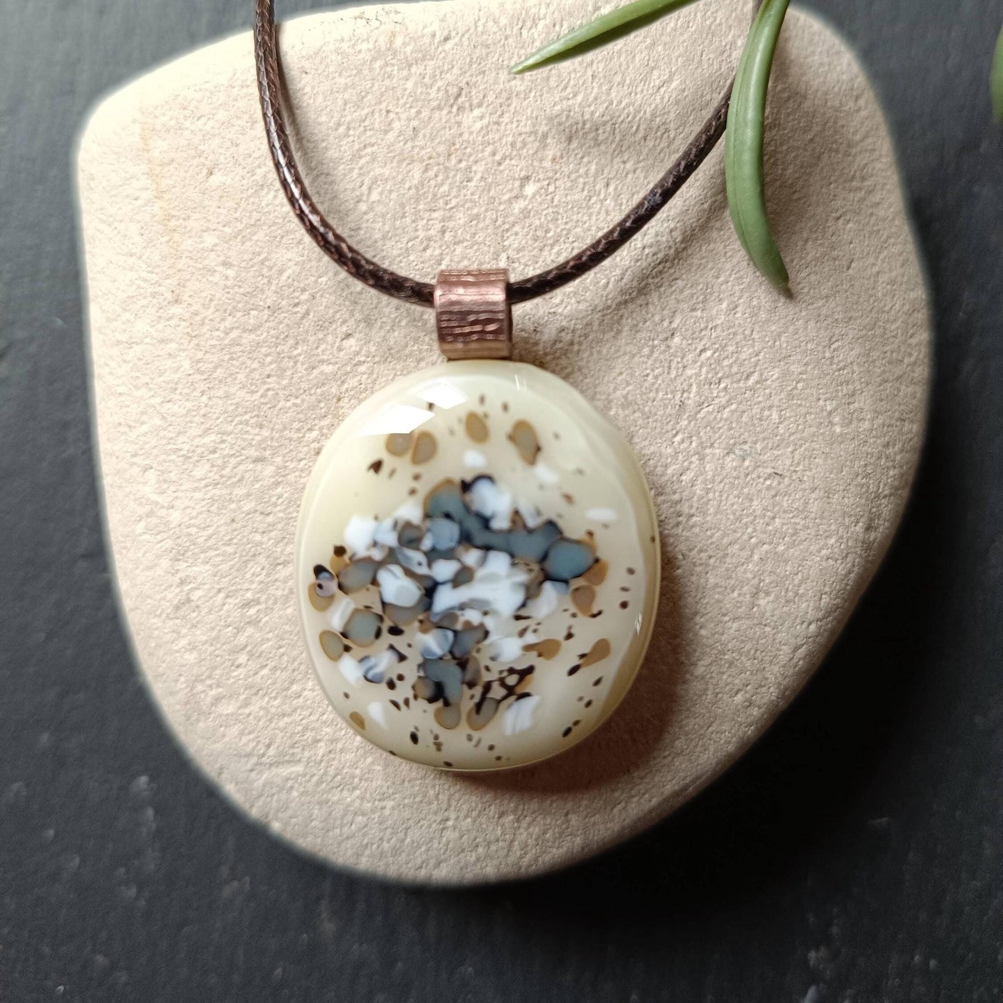 Handcrafted multicoloured speckled melted Glass Pendant Necklace - Unique Statement Jewellery - Letterbox Gift - One off Funky Gift for Her