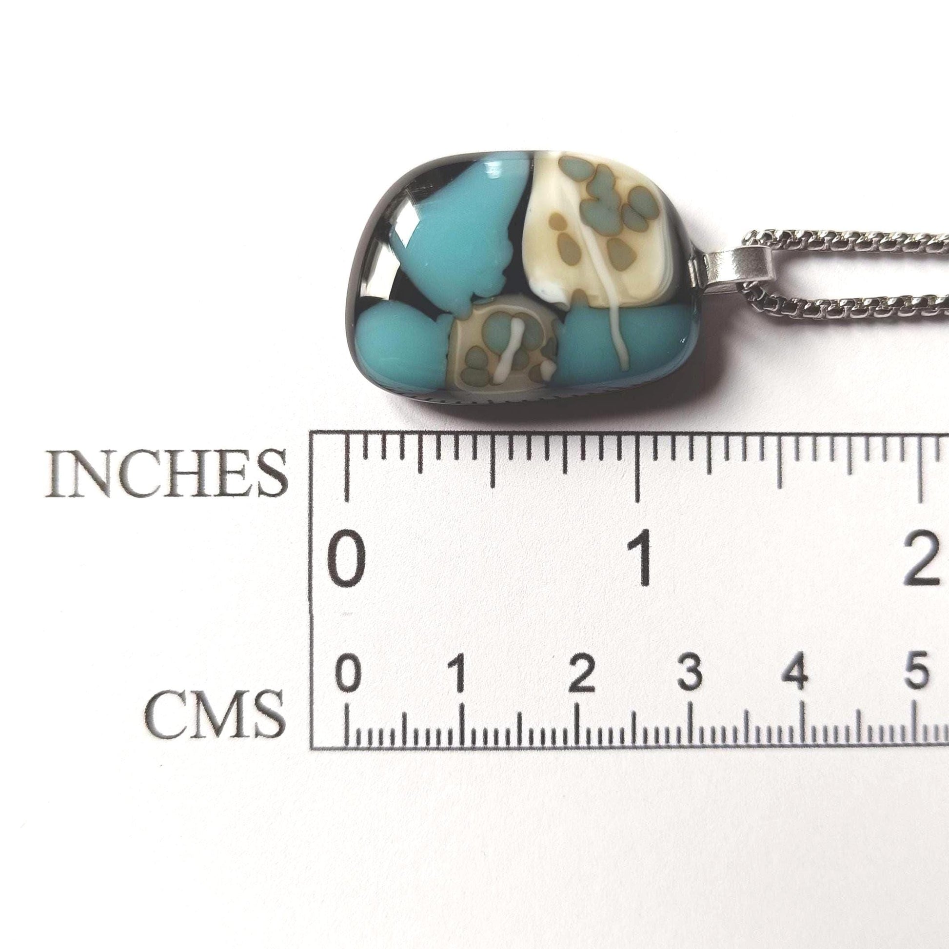 Fused turquoise blue and black glass funky handcrafted pendant with necklace - handmade jewelry