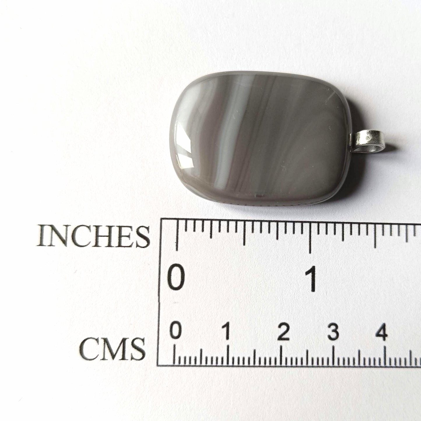 Handmade Unisex Fused Glass Pendant in Natural Grey Tones with Necklace