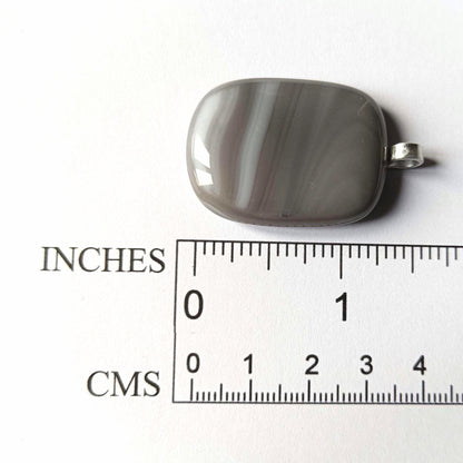 Handmade Unisex Fused Glass Pendant in Natural Grey Tones with Necklace