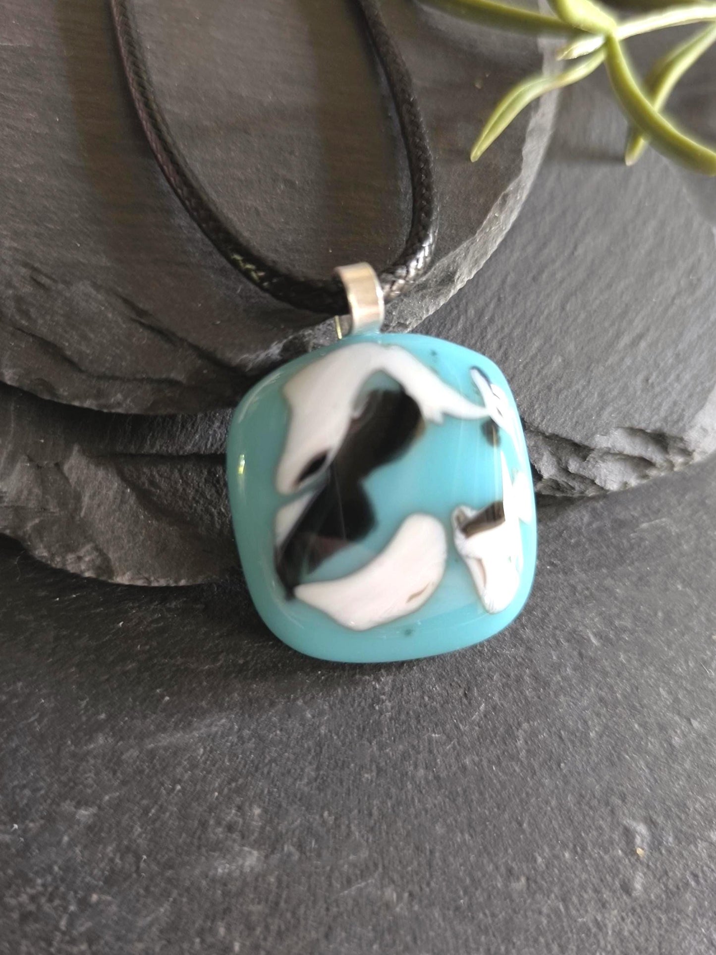 Blue glass abstract pendant necklace, gender-neutral gift, easy to mail birthday present, original unique gift idea