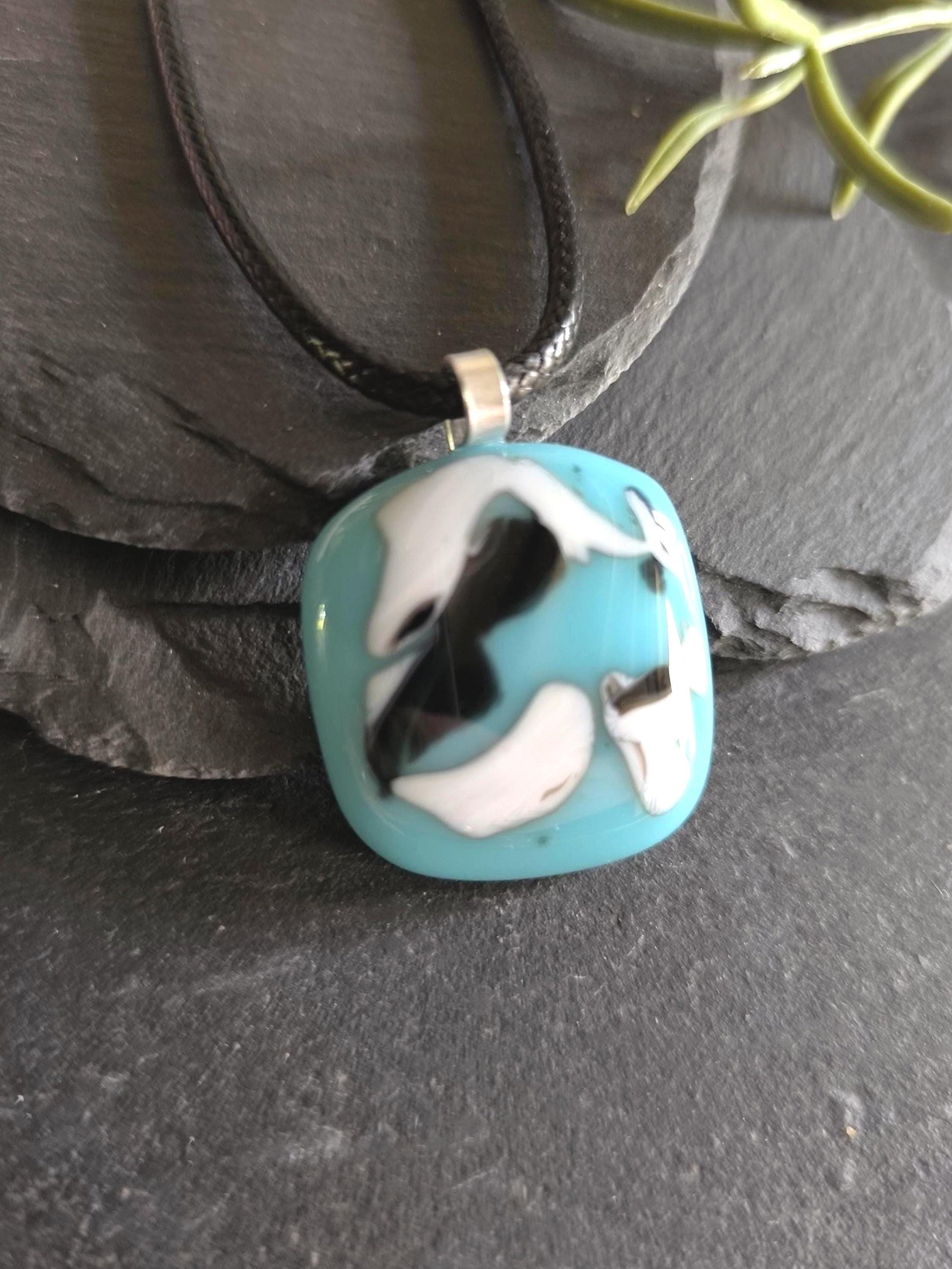 Blue glass abstract pendant necklace, gender-neutral gift, easy to mail birthday present, original unique gift idea
