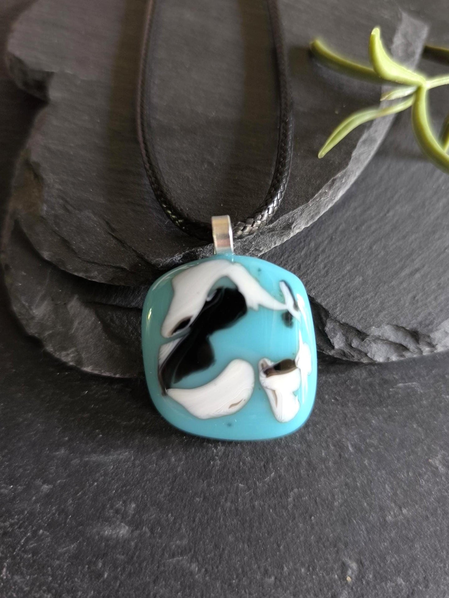 Blue glass abstract pendant necklace, gender-neutral gift, easy to mail birthday present, original unique gift idea