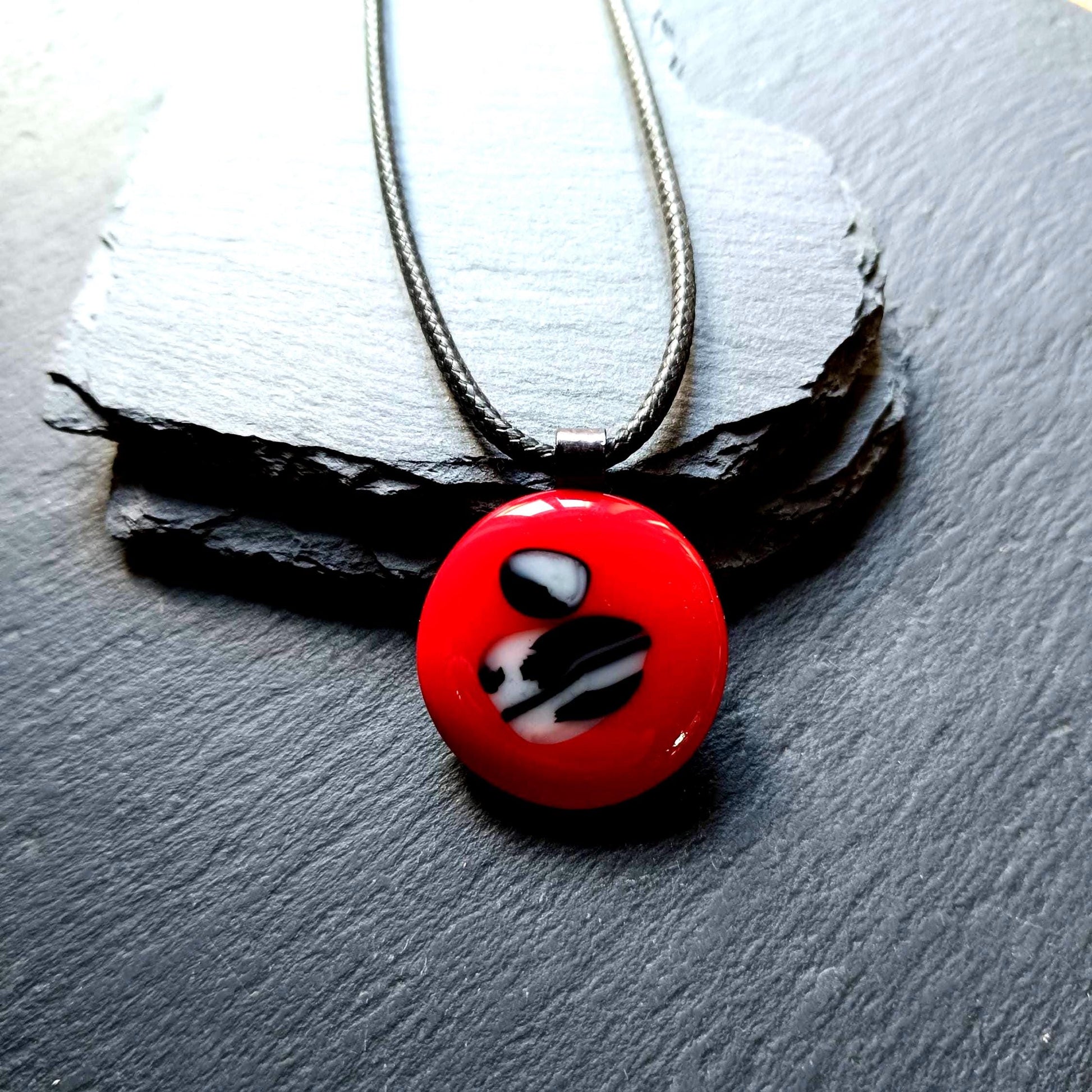 Red fused glass pendant necklace, handmade red jewellery, birthday gift for her or for him, easy to mail gift, gender-neutral idea
