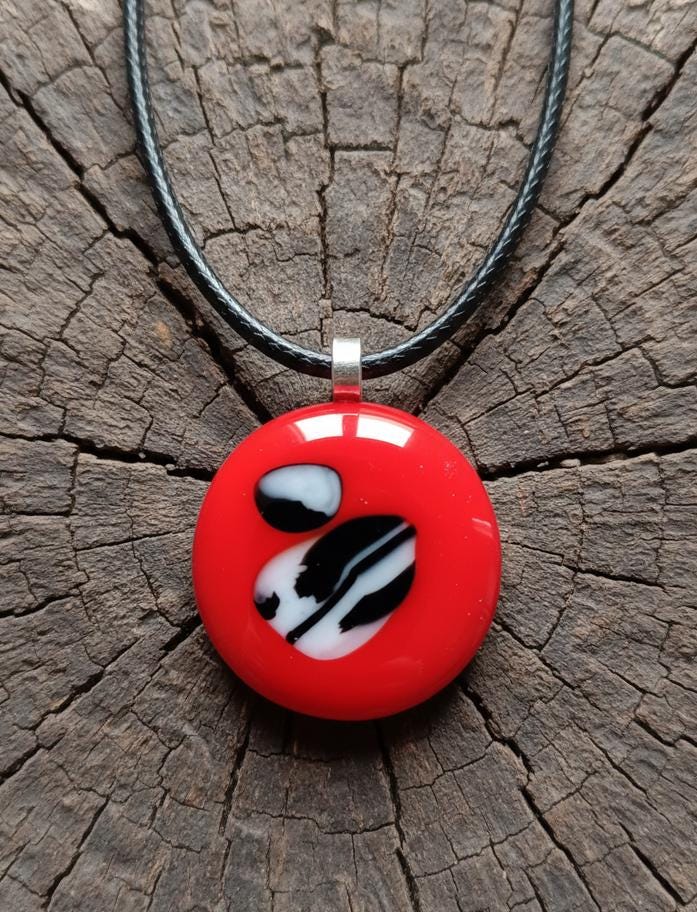 Red fused glass pendant necklace, handmade red jewellery, birthday gift for her or for him, easy to mail gift, gender-neutral idea