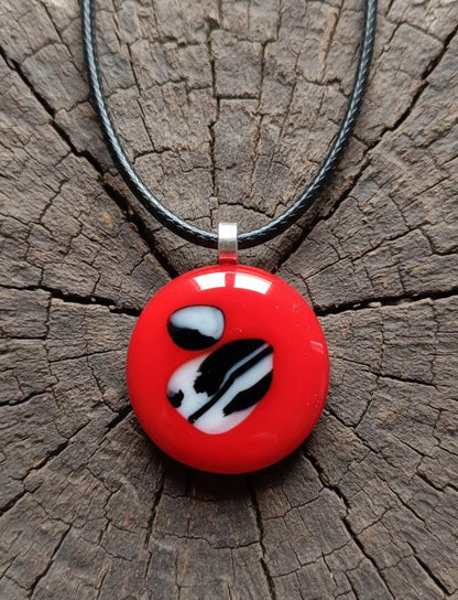 Red fused glass pendant necklace, handmade red jewellery, birthday gift for her or for him, easy to mail gift, gender-neutral idea
