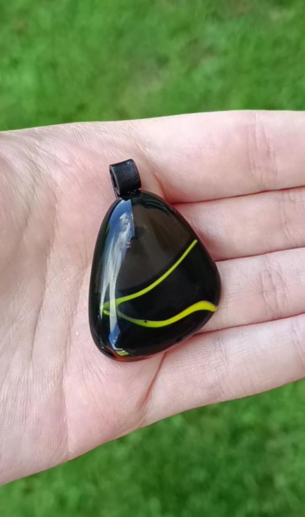 Handcrafted upcycled black brown glass necklace pendant, created from an old marble - BlixxiCreations