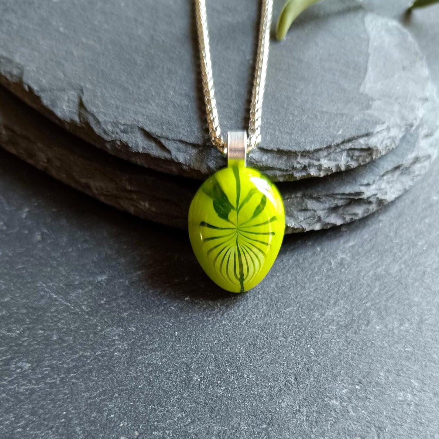 Handmade leaf fused glass pendant necklace, gender-neutral birthday gift idea, easy to mail idea, best gift for mom