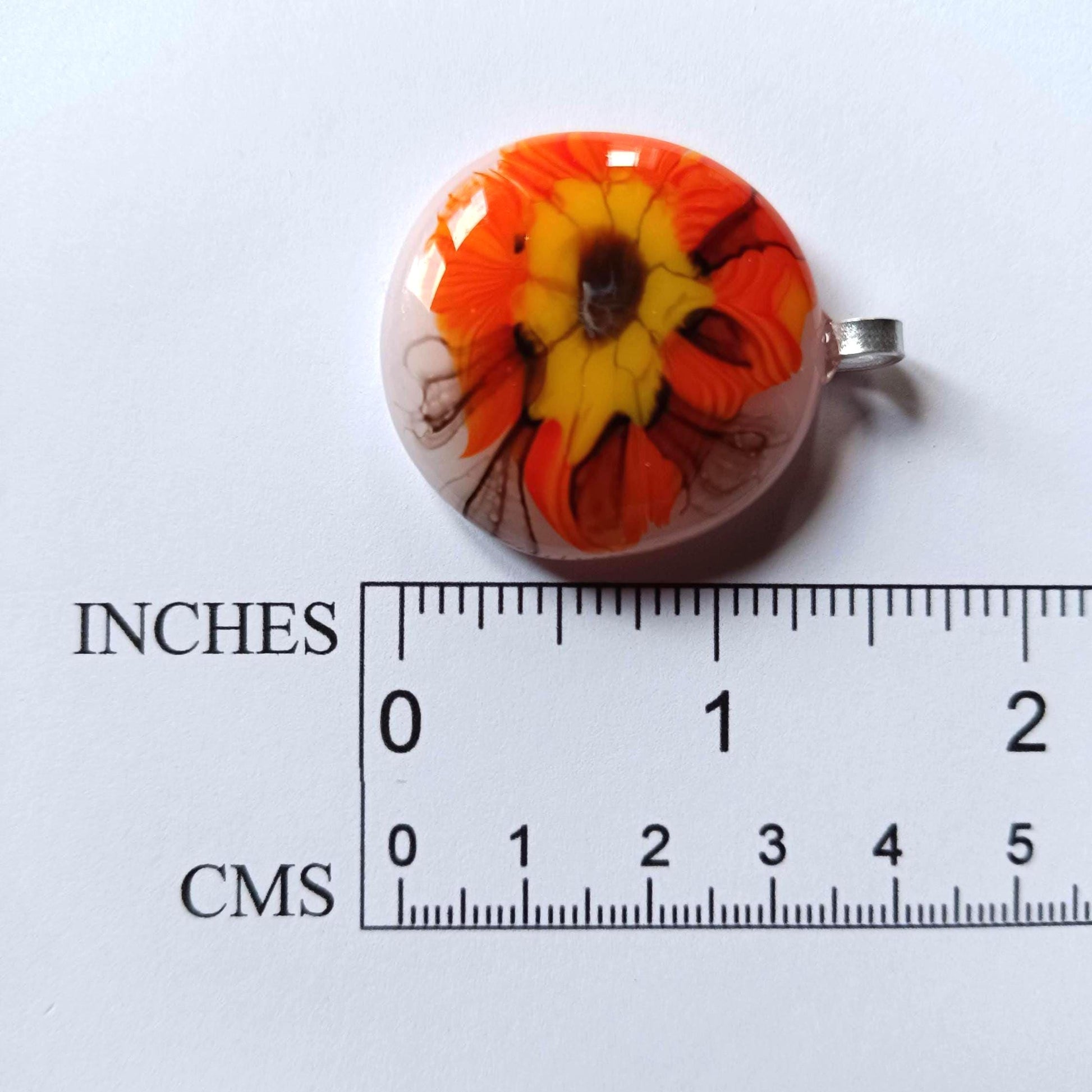 Handmade multicolour vibrant orange fused glass pendant with cord necklace