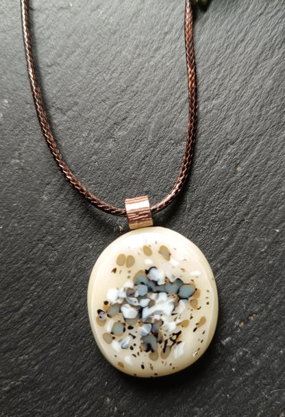 Handcrafted multicoloured speckled melted Glass Pendant Necklace - Unique Statement Jewellery - Letterbox Gift - One off Funky Gift for Her