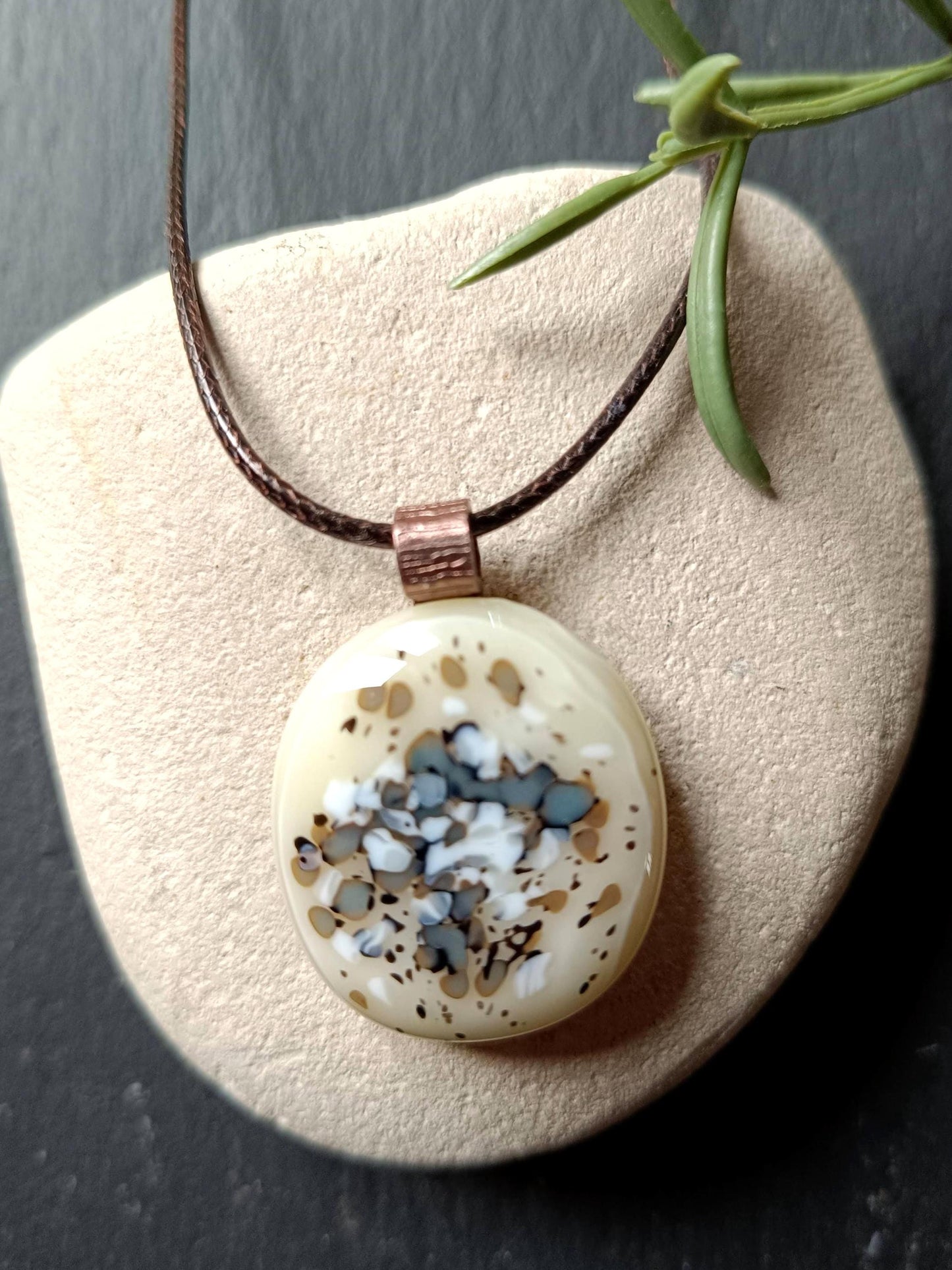 Handcrafted multicoloured speckled melted Glass Pendant Necklace - Unique Statement Jewellery - Letterbox Gift - One off Funky Gift for Her