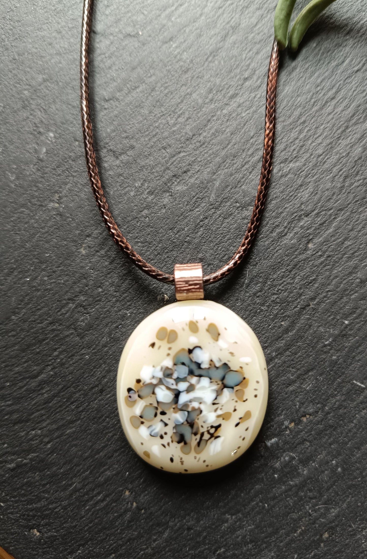 Handcrafted multicoloured speckled melted Glass Pendant Necklace - Unique Statement Jewellery - Letterbox Gift - One off Funky Gift for Her