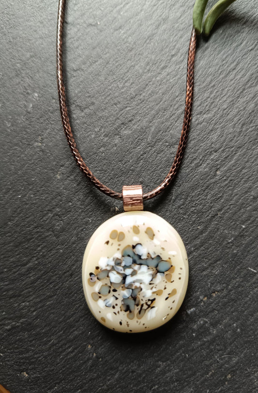 Handcrafted multicoloured speckled melted Glass Pendant Necklace - Unique Statement Jewellery - Letterbox Gift - One off Funky Gift for Her