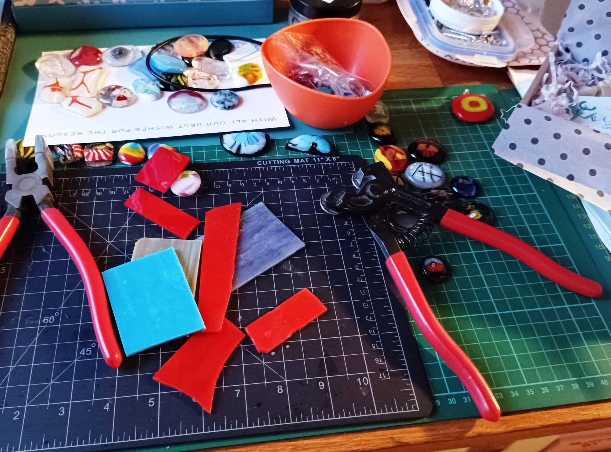 Yellow and rainbow fused glass pendant with cord necklace, handmade jewellery