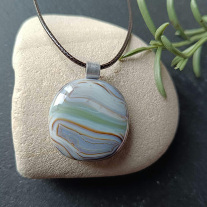 Fused Glass Pendant Necklace - Natural Tones - Gender Neutral Handmade Birthday Gift - Letterbox Gift - One off Funky Gift