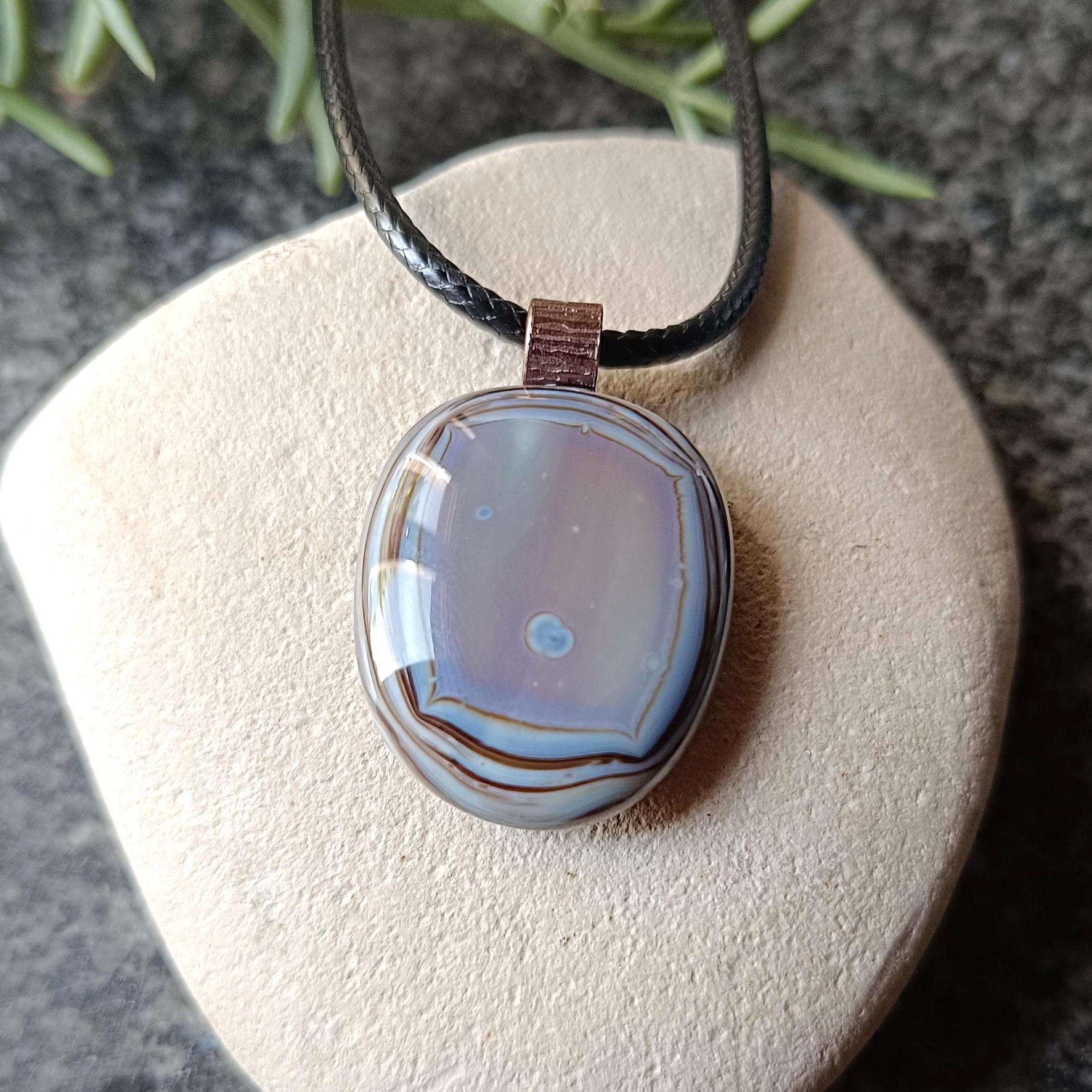 Handcrafted Men's Fused Glass Pendant Necklace in Earthy Tones - Gender Neutral Gift - Letterbox Gift - BlixxiCreations