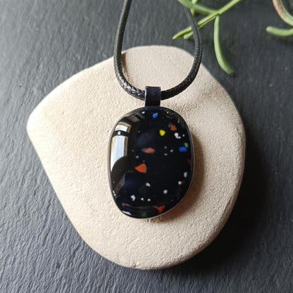 Fused glass pendant, created from an old marble, with cord necklace, handmade jewellery - BlixxiCreations