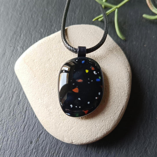 Fused glass pendant, created from an old marble, with cord necklace, handmade jewellery - BlixxiCreations