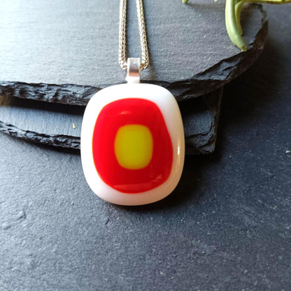 Red, white and lime fused glass pendant with necklace, gift for her, artisan jewellery, easy to post birthday gift - BlixxiCreations