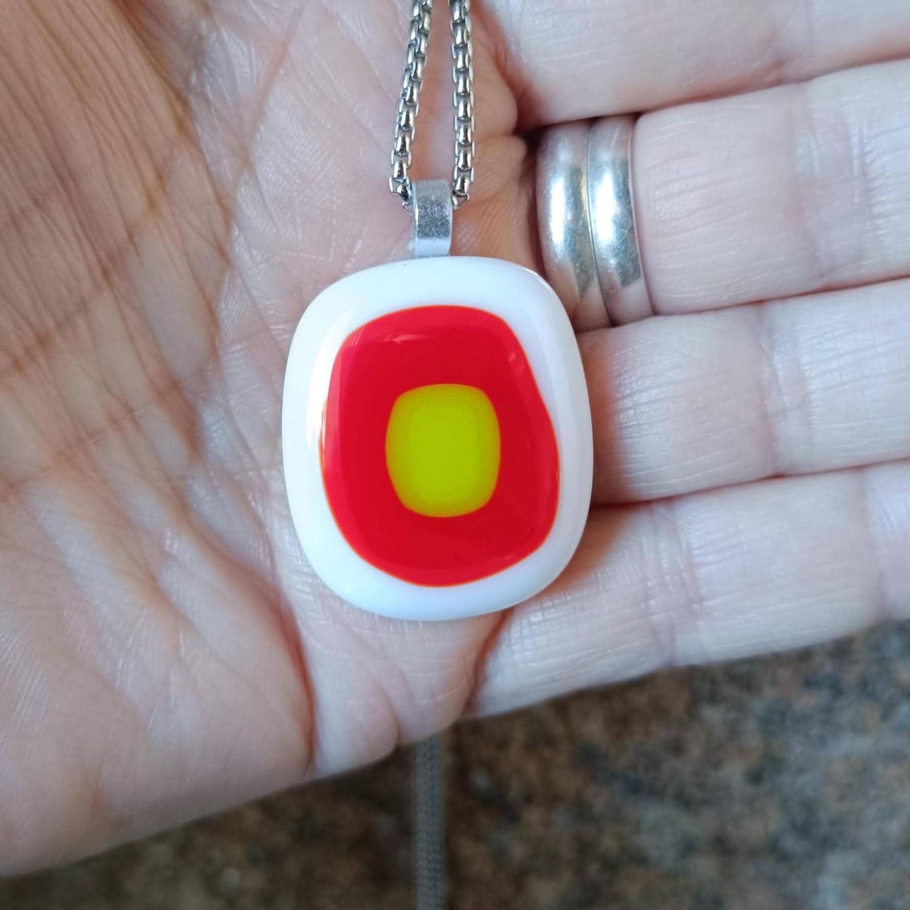 Red, white and lime fused glass pendant with necklace, gift for her, artisan jewellery, easy to post birthday gift - BlixxiCreations