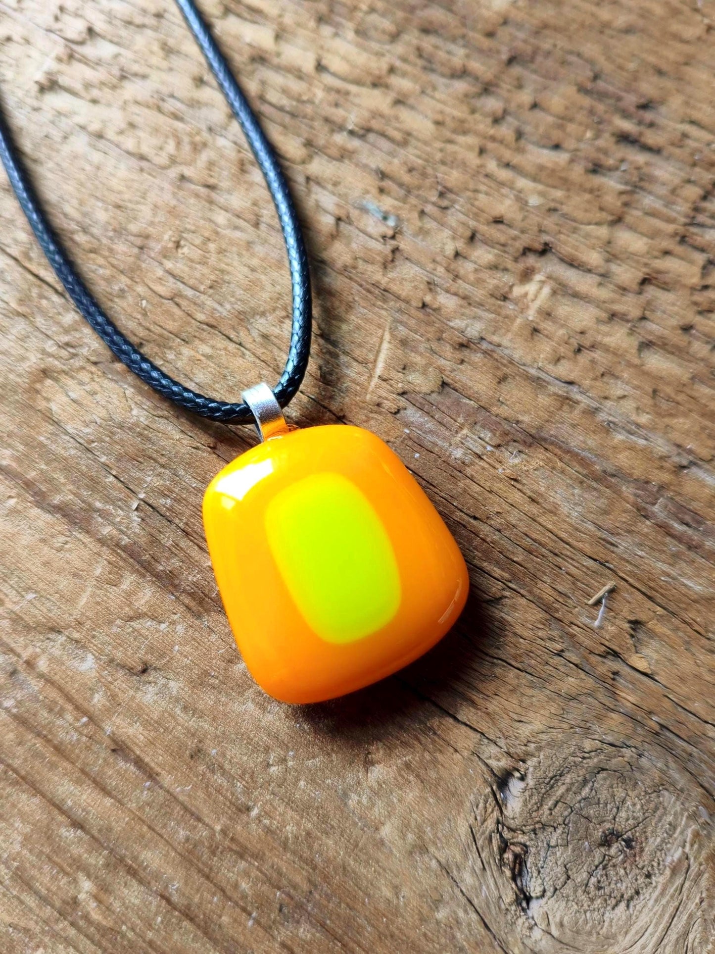 Unique orange summer vibrant fused glass pendant necklace