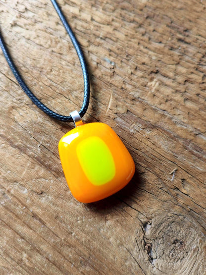 Unique orange summer vibrant fused glass pendant necklace