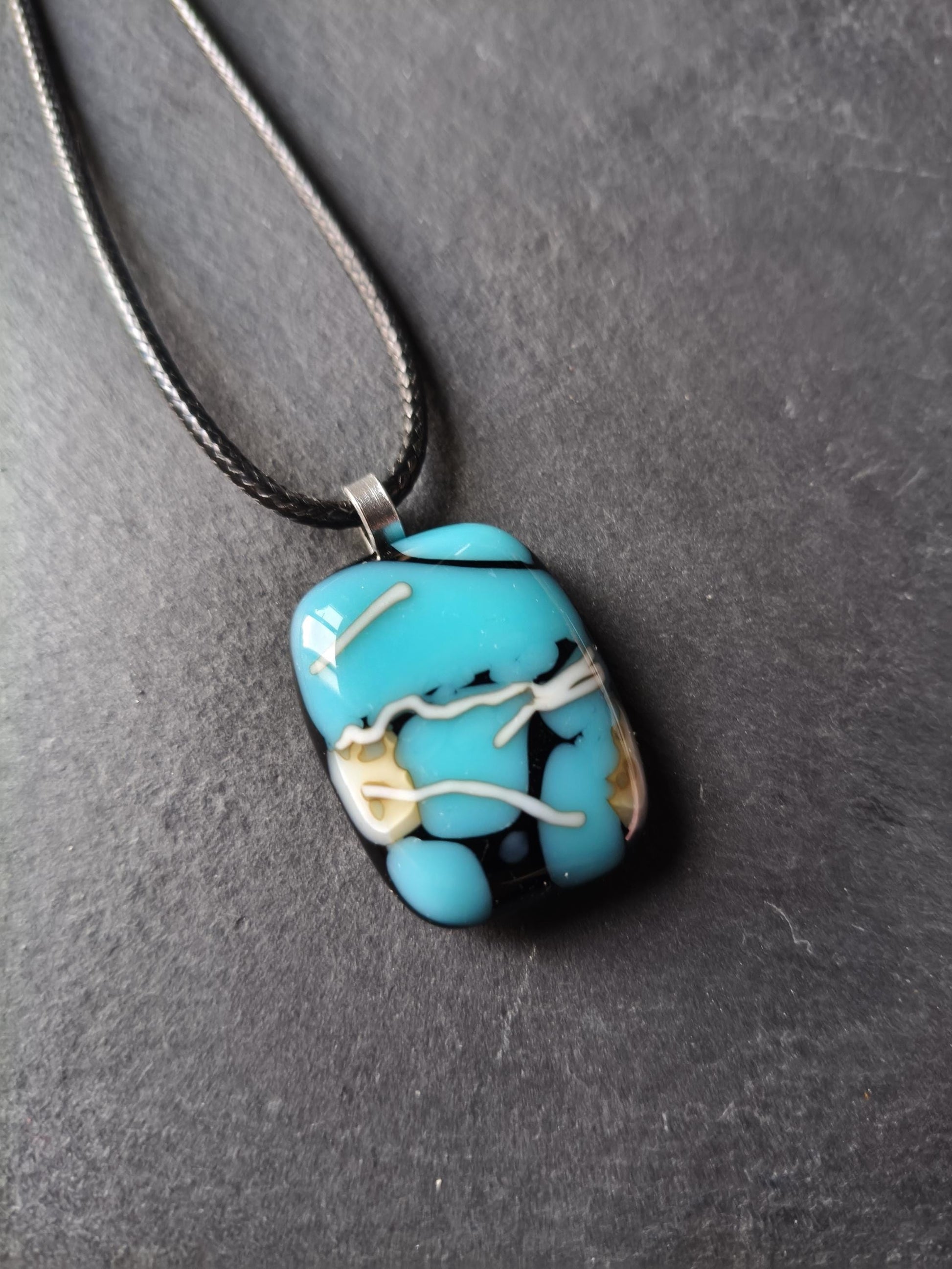 Turquoise multicoloured glass pendant with cord necklace, summer festival jewellery, easy to mail birthday gift, gender neutral gift - BlixxiCreations