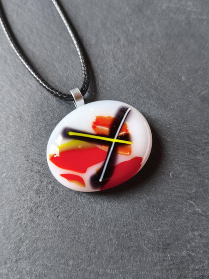 Handmade multicolour funky glass pendant with cord necklace, best gift for her, funky eclectic idea, easy to mail gift - BlixxiCreations